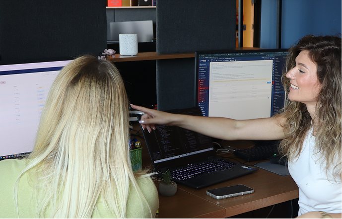Two people going through a build together