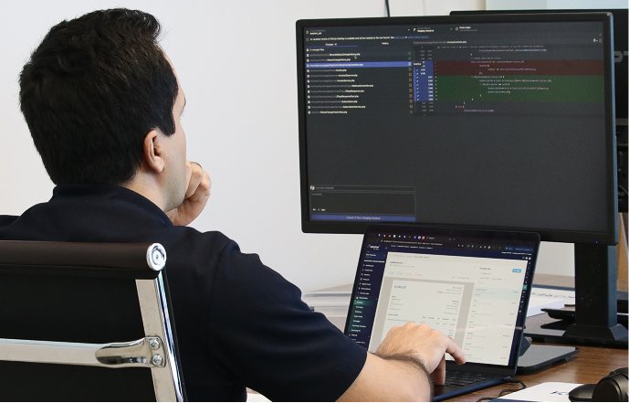 A developer at work on the code